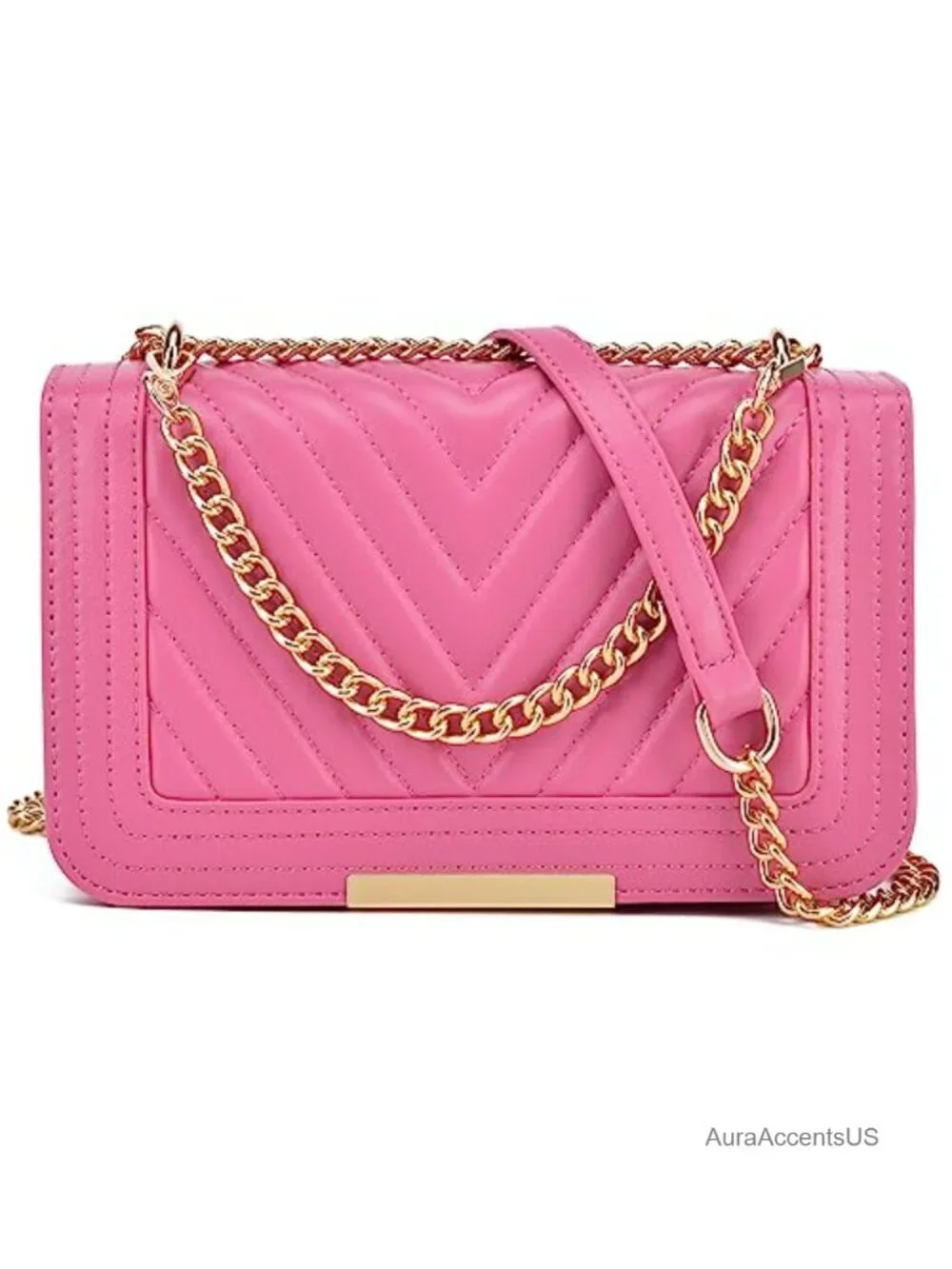 Quilted Faux Leather Satchel Handbag with Convertible Chain Strap
